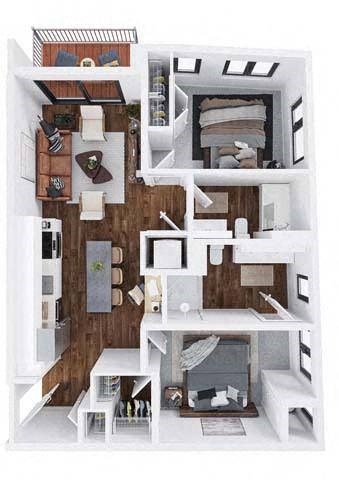 Floor plan for 2 beds, 2 baths, 930 sqft